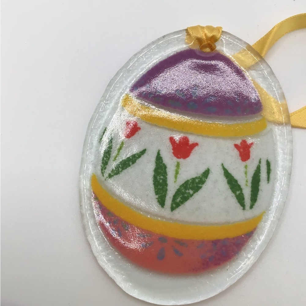 Vintage Peggy Karr Glass Easter Egg /  Spring Ornament